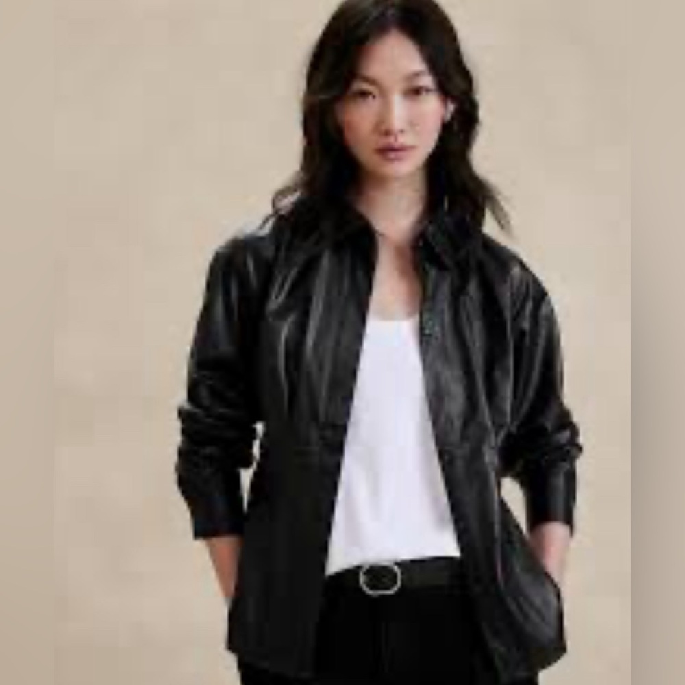 Faux leather button down top